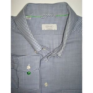 ETON Sz 3XL "Contemporary Fit" Slate Blue-Gray & White Checked LS Shirt
